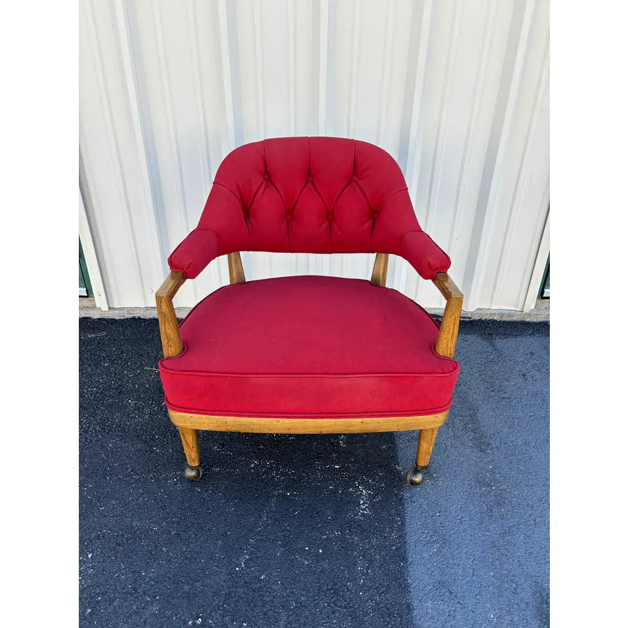 1950s Henredon Schoonbeck Waxed Canvas Oak Gaming Chairs- Set of 4
