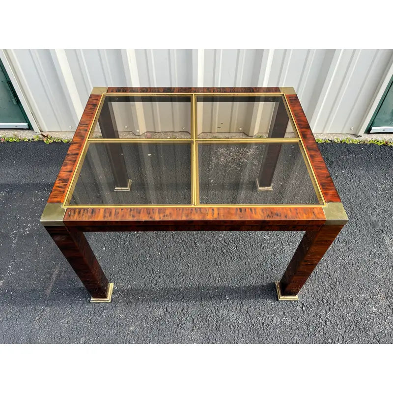 1970s Faux Tortoiseshell Smoked Glass and Brass Side Tables- A Pair