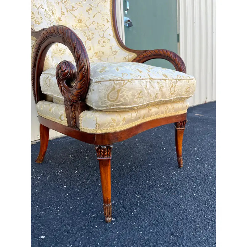 19th Century Mahogany Upholstered Rams Horn Arm Chairs- A Pair