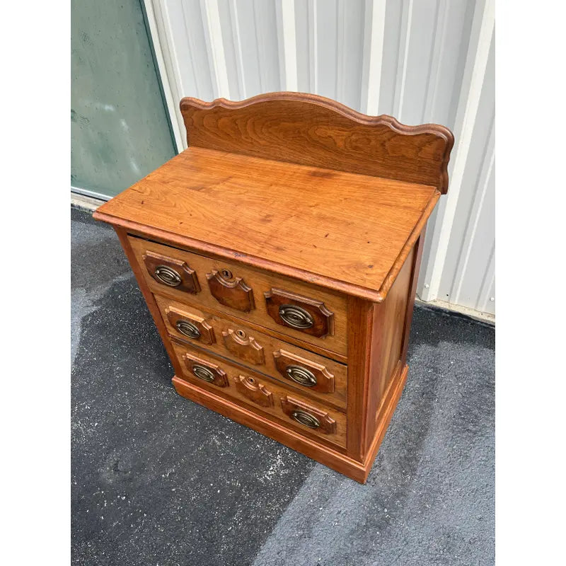 Antique Early American Walnut and Burlwood 3-Drawer Chest of Drawers