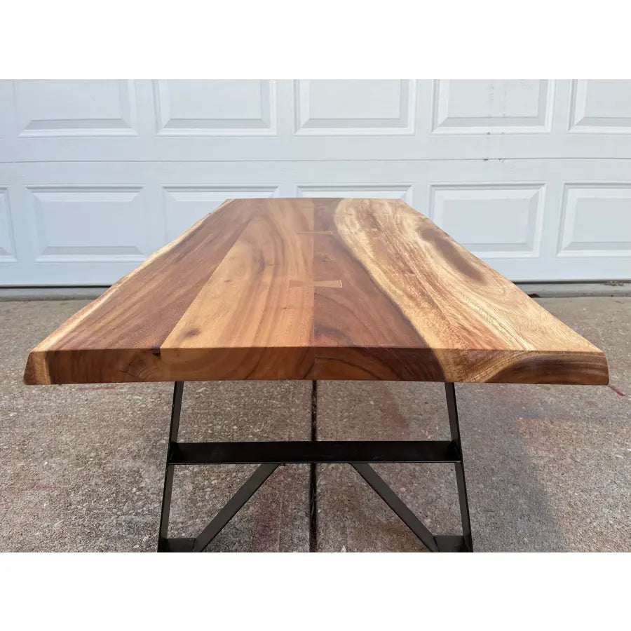 Industrial Style Live Edge Walnut Cocktail Coffee Table With Bow Tie Inlays
