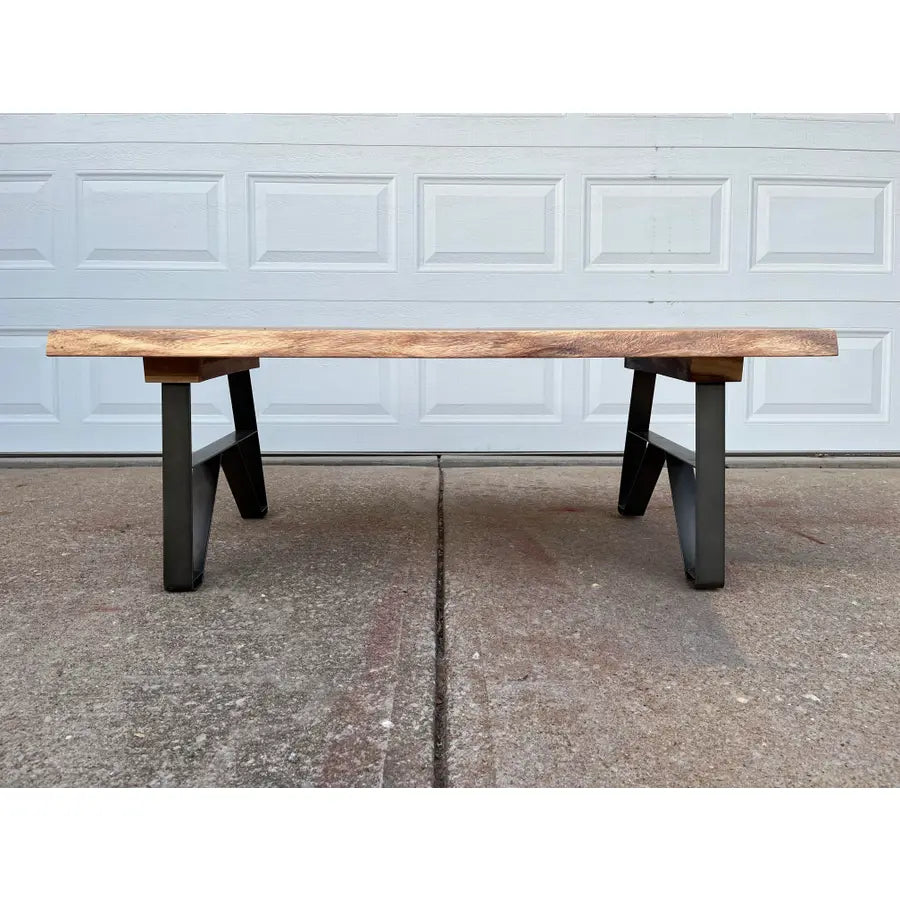 Industrial Style Live Edge Walnut Cocktail Coffee Table With Bow Tie Inlays
