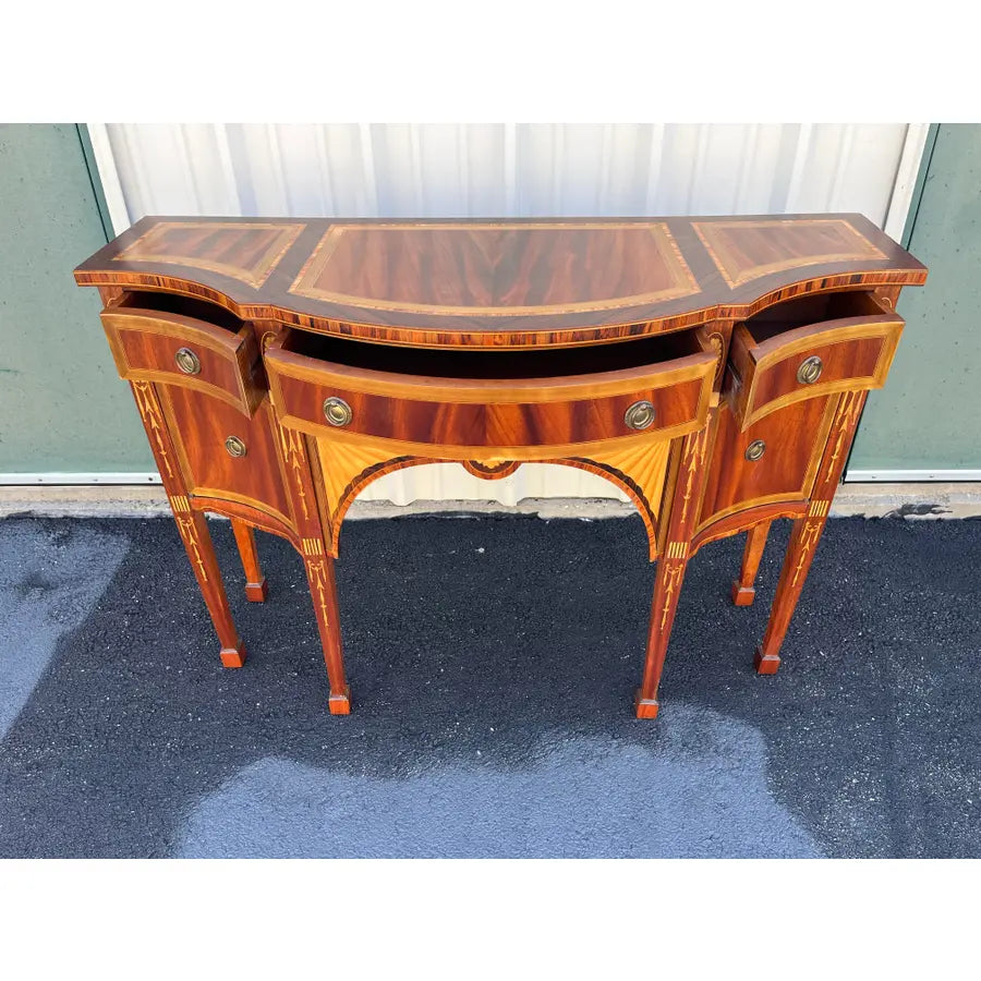 Italian Banded Mahogany Sideboard Buffet With Satinwood and Yellowheart Inlays, C. 1950s