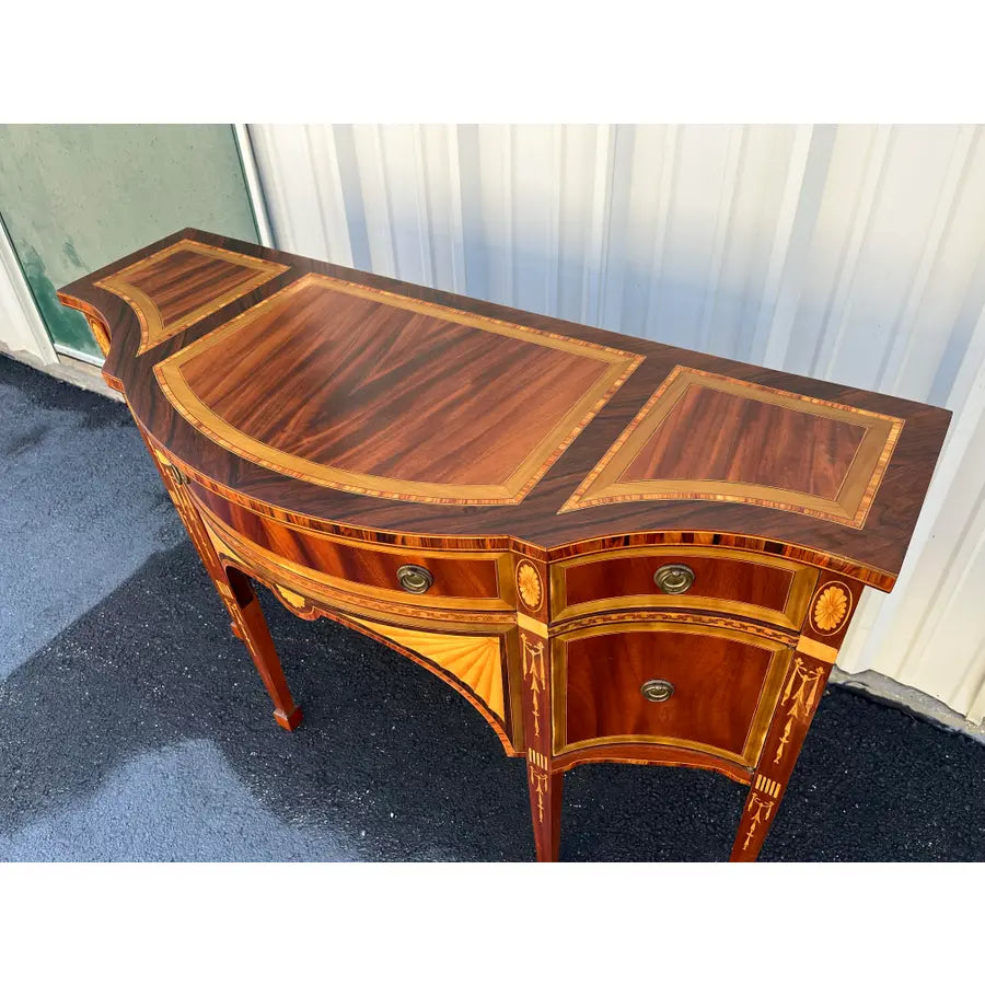 Italian Banded Mahogany Sideboard Buffet With Satinwood and Yellowheart Inlays, C. 1950s