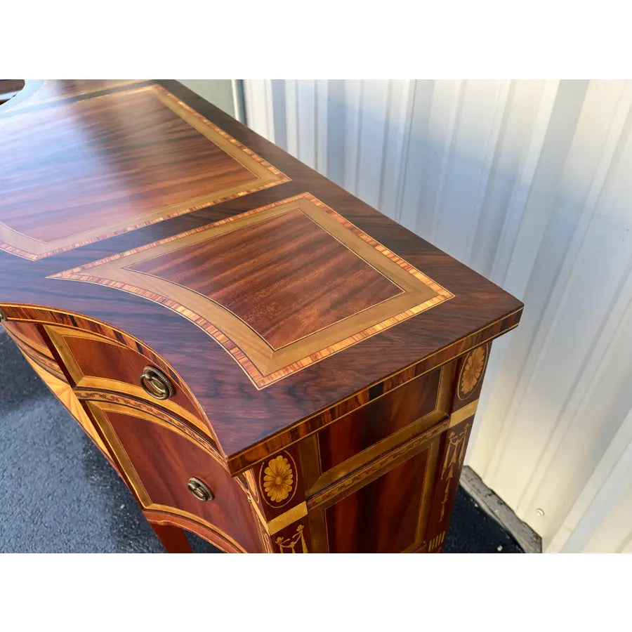 Italian Banded Mahogany Sideboard Buffet With Satinwood and Yellowheart Inlays, C. 1950s