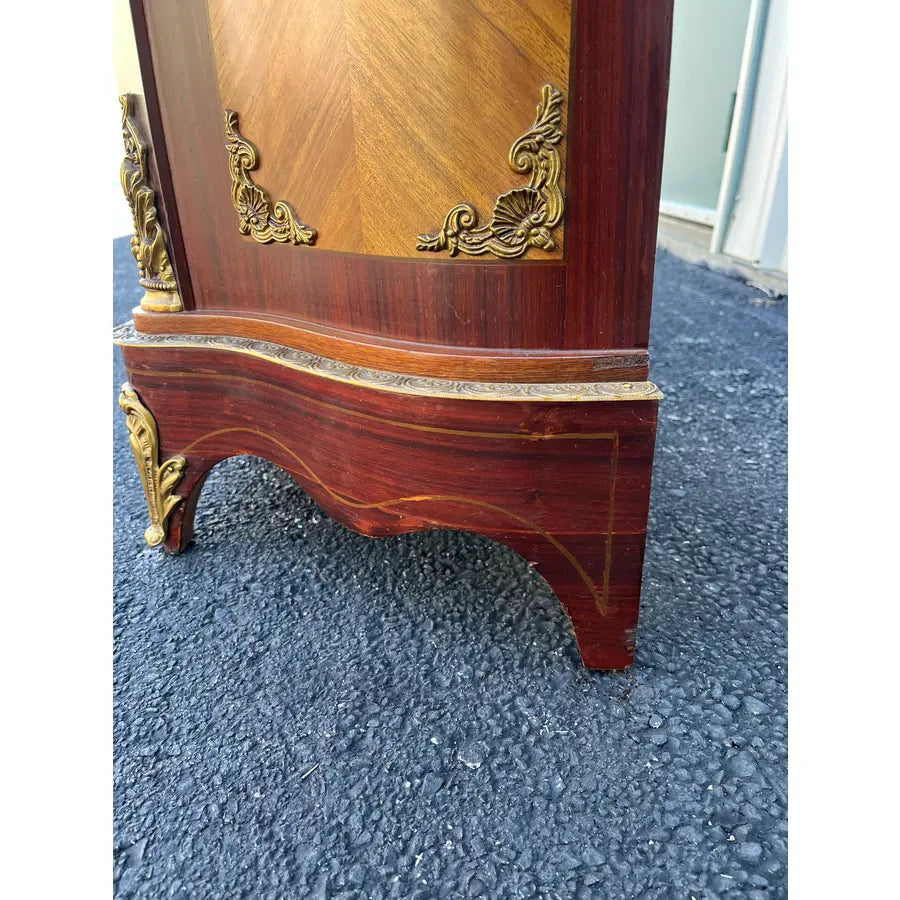 Italian Louis XV Satinwood Marquetry Console Cabinet- Pink Marble, Brass Ormolu & Porcelain Medallions