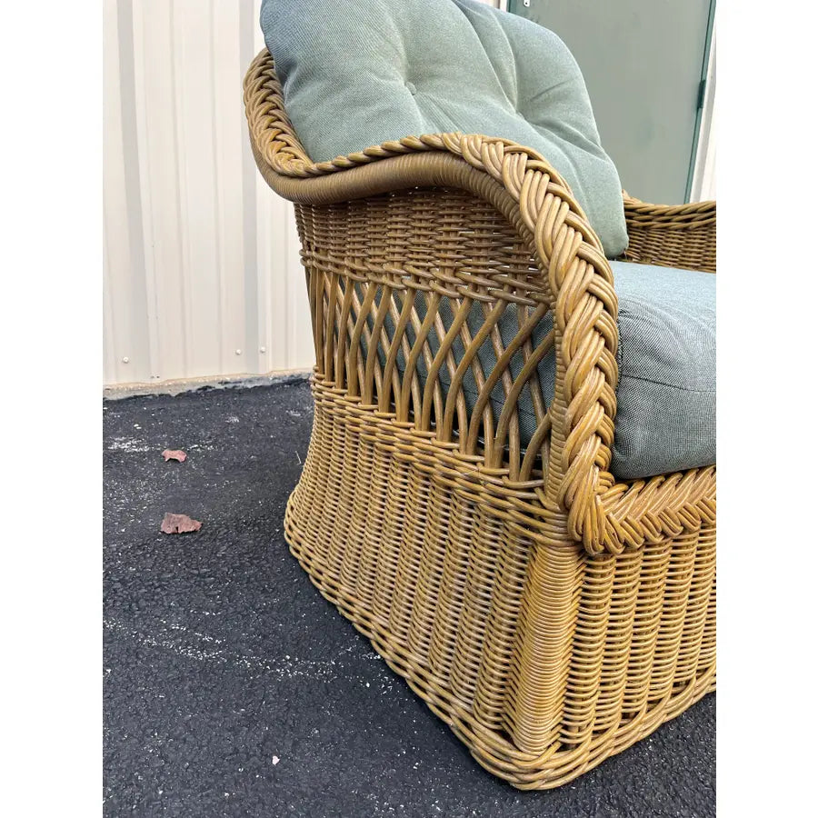 Lexington Casual Braided Woven Coastal Rattan Lounge Chair and Ottoman