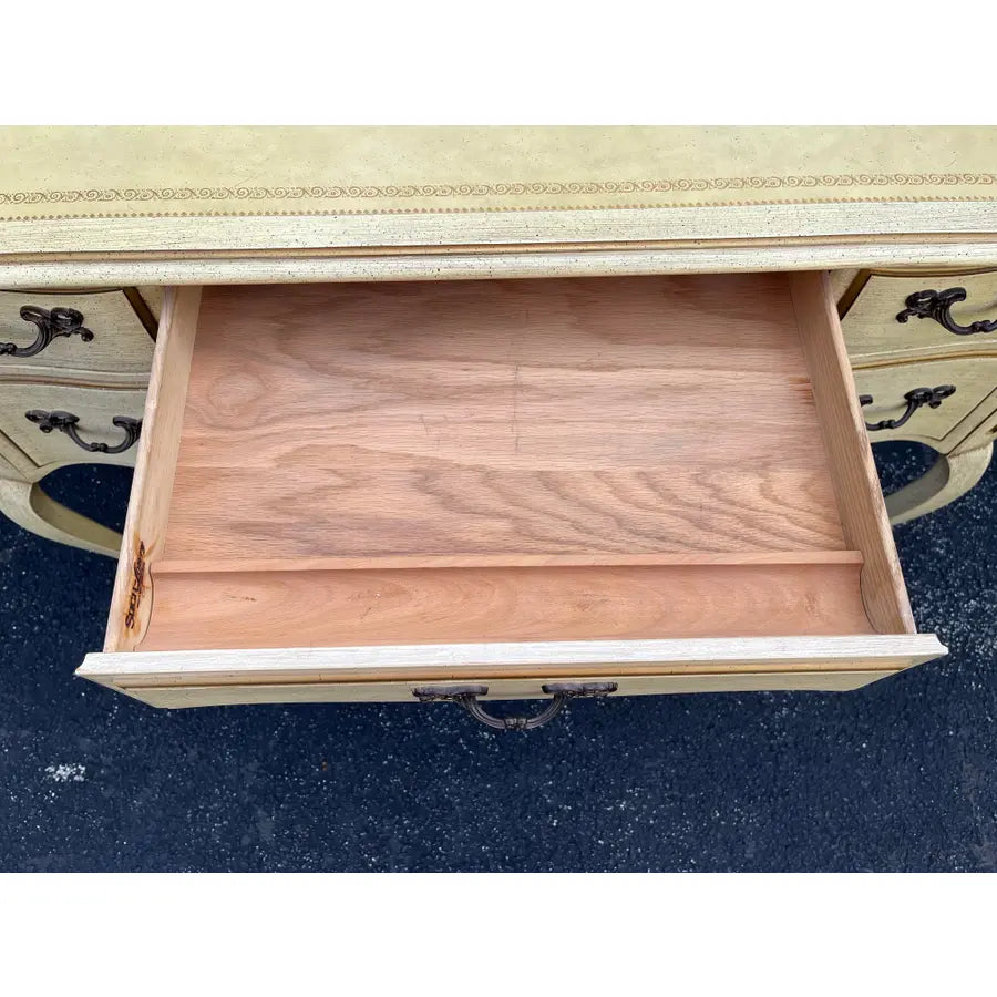 Mid 20th Century Sligh Lowry French Provincial Leather Top Curved Writing Desk