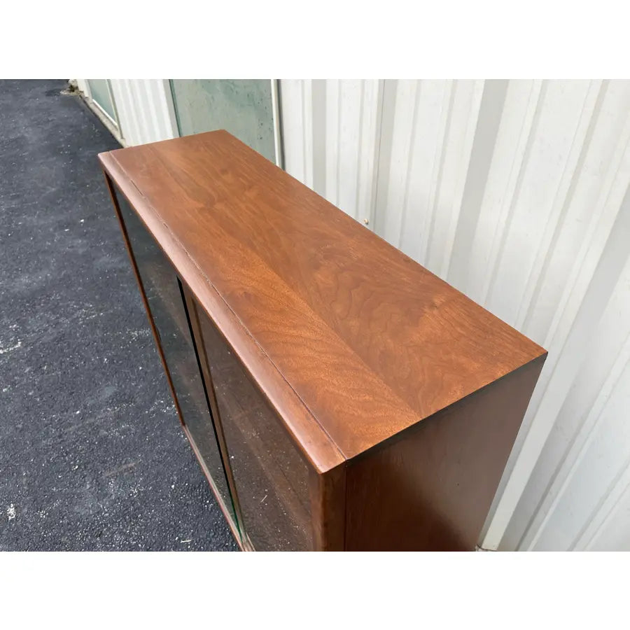 Mid Century Modern Walnut Bookcase With Sliding Glass Doors
