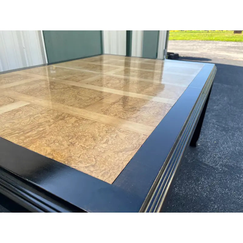 Raymond Sobota for Century Chinoiserie Black Lacquer and Burlwood Dining Table