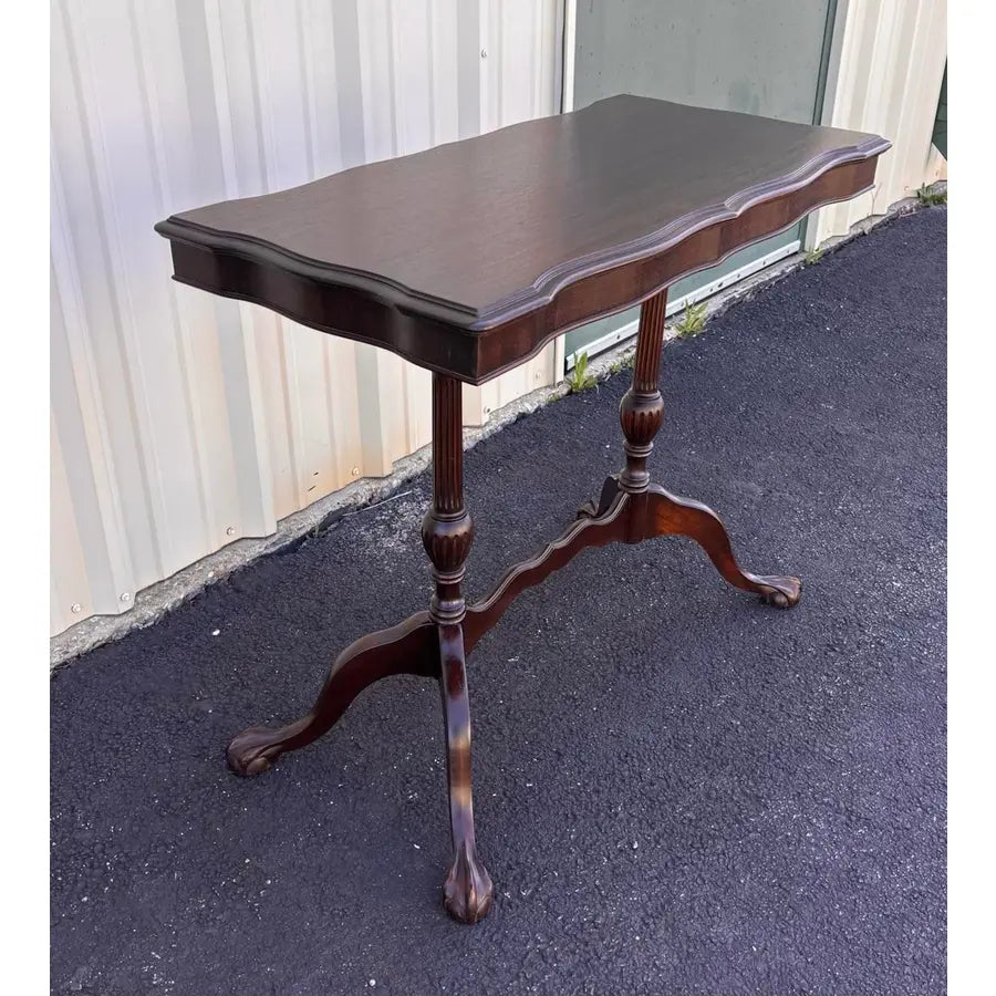 Traditional Victorian Mahogany Console Side Table- Clawfoot, Scalloped Edge