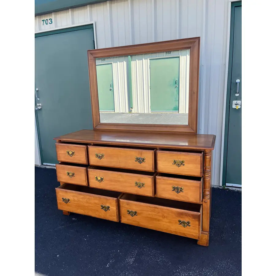 Vintage Ballman Cummings Solid Maple 8-Drawer Dresser With Mirror