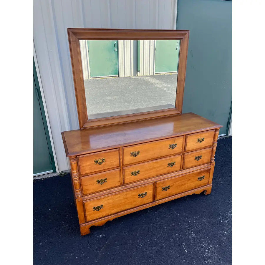 Vintage Ballman Cummings Solid Maple 8-Drawer Dresser With Mirror