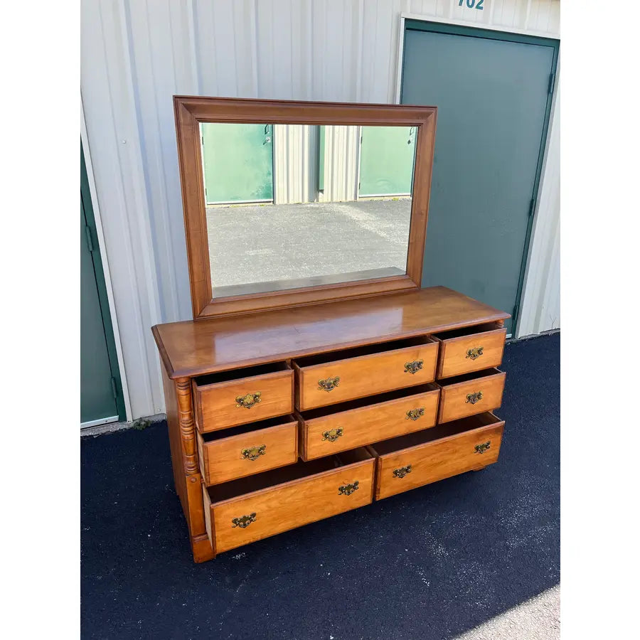 Vintage Ballman Cummings Solid Maple 8-Drawer Dresser With Mirror