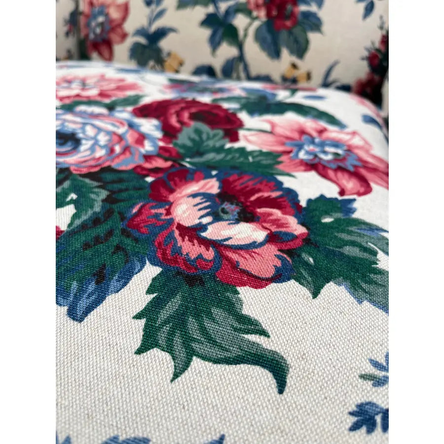 Vintage Bright Floral Queen Anne Wingback Arm Chair