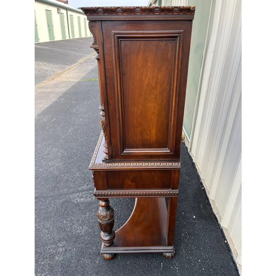 1910s Revell & Co Jacobean Carved Walnut Dining Cabinet