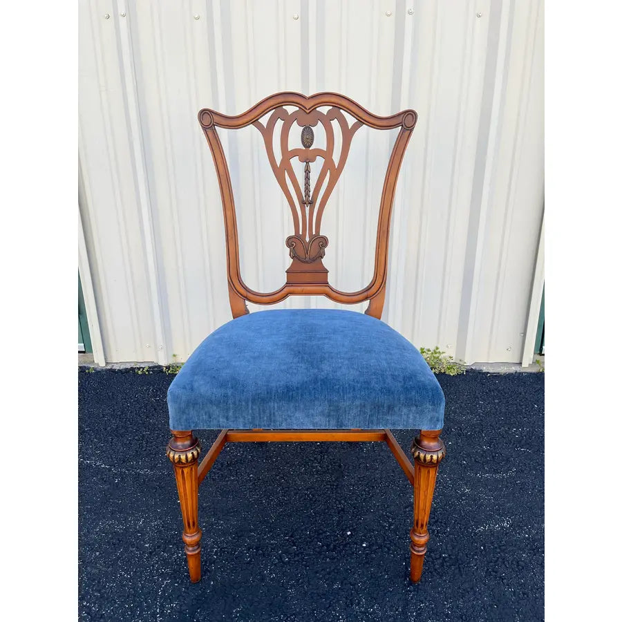 1930s Saginaw Furniture Louis XVI Walnut Dining Chairs- Set of 6 Newly Reupholstered