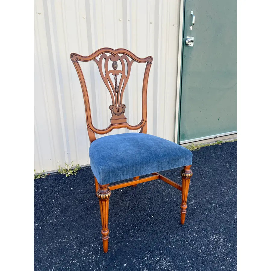 1930s Saginaw Furniture Louis XVI Walnut Dining Chairs- Set of 6 Newly Reupholstered