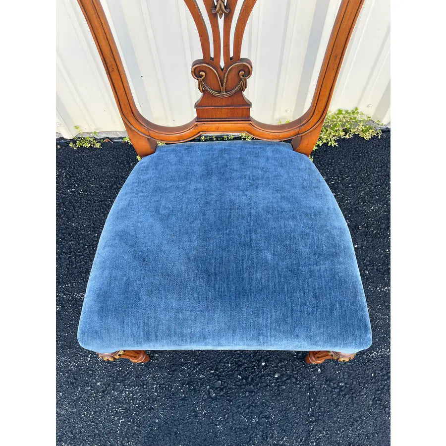 1930s Saginaw Furniture Louis XVI Walnut Dining Chairs- Set of 6 Newly Reupholstered