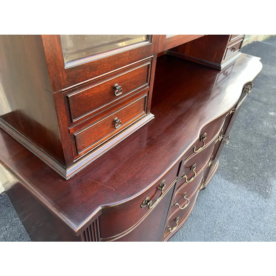 1950s Genuine Mahogany Two Piece Buffet Hutch Display Cabinet by Georgetown Galleries