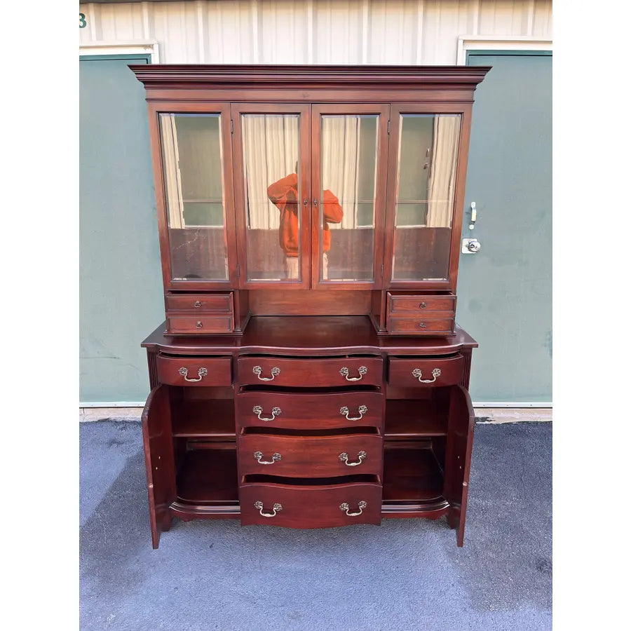 1950s Genuine Mahogany Two Piece Buffet Hutch Display Cabinet by Georgetown Galleries