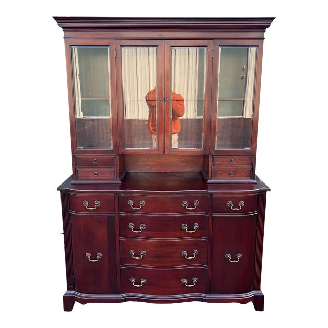 1950s Genuine Mahogany Two Piece Buffet Hutch Display Cabinet by Georgetown Galleries