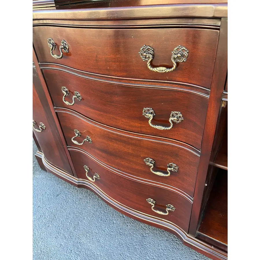 1950s Genuine Mahogany Two Piece Buffet Hutch Display Cabinet by Georgetown Galleries
