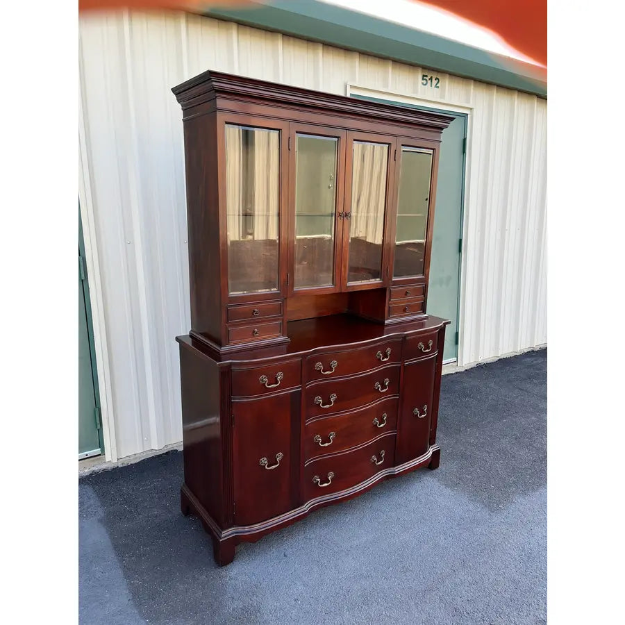 1950s Genuine Mahogany Two Piece Buffet Hutch Display Cabinet by Georgetown Galleries