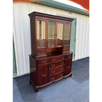 1950s Genuine Mahogany Two Piece Buffet Hutch Display Cabinet by Georgetown Galleries