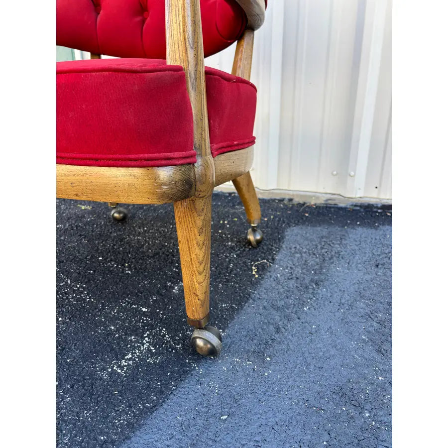 1950s Henredon Schoonbeck Waxed Canvas Oak Gaming Chairs- Set of 4