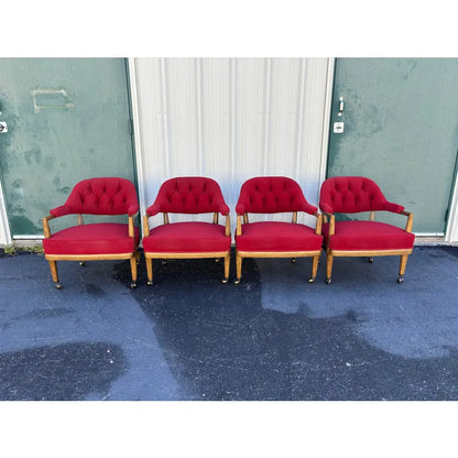 1950s Henredon Schoonbeck Waxed Canvas Oak Gaming Chairs- Set of 4