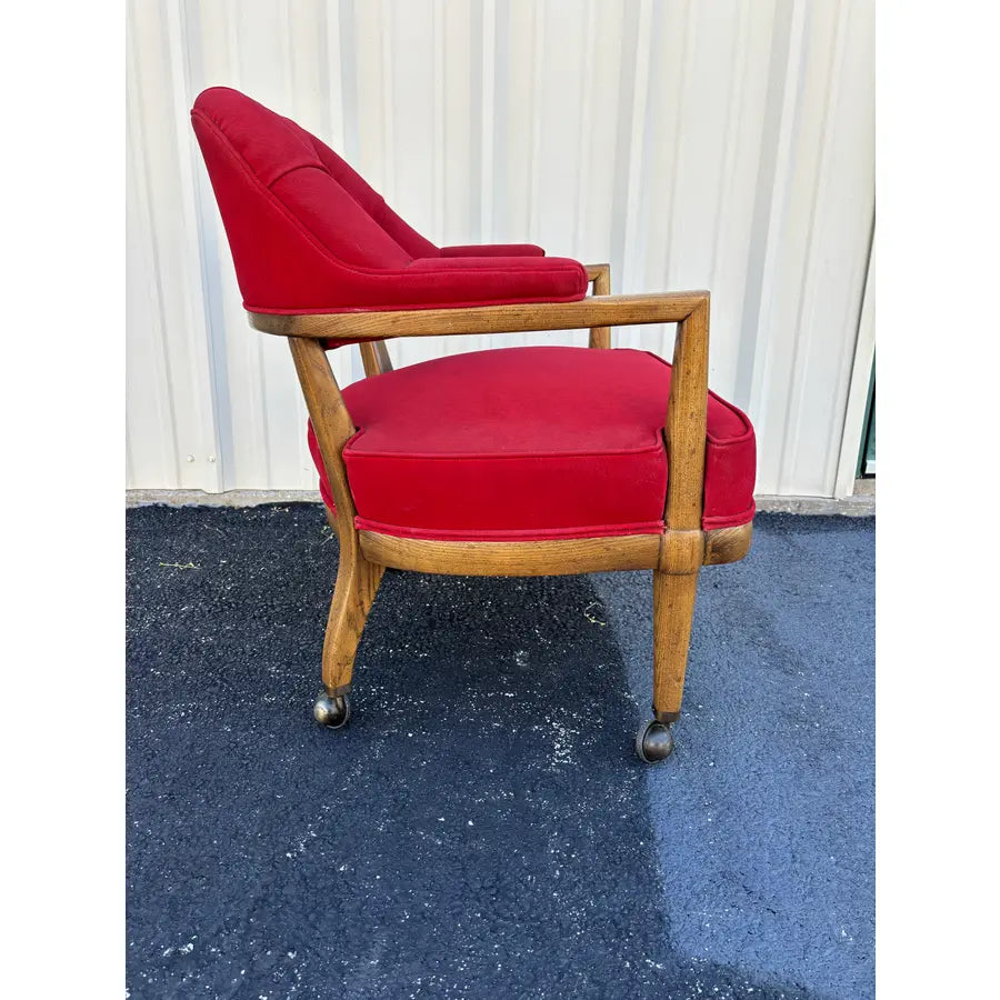 1950s Henredon Schoonbeck Waxed Canvas Oak Gaming Chairs- Set of 4