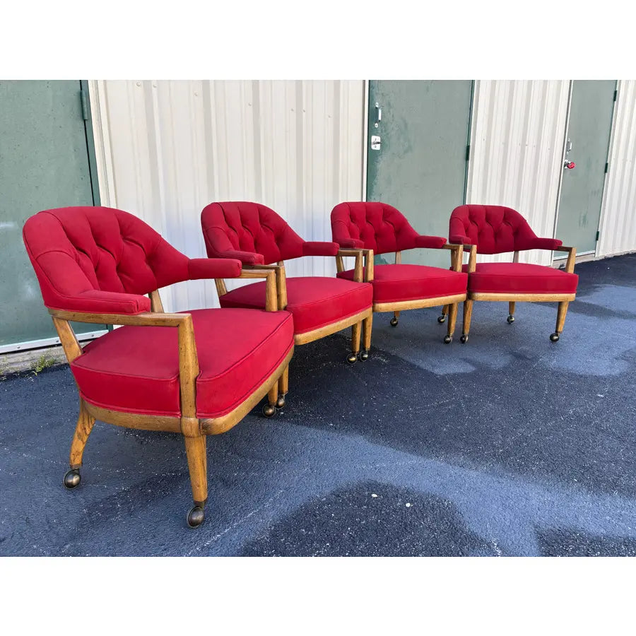 1950s Henredon Schoonbeck Waxed Canvas Oak Gaming Chairs- Set of 4