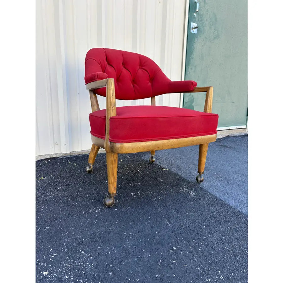 1950s Henredon Schoonbeck Waxed Canvas Oak Gaming Chairs- Set of 4