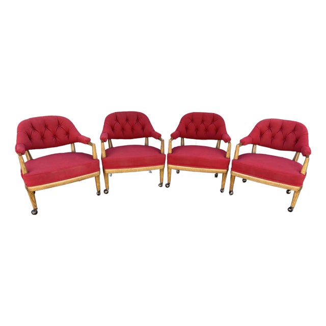 1950s Henredon Schoonbeck Waxed Canvas Oak Gaming Chairs- Set of 4