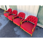 1950s Henredon Schoonbeck Waxed Canvas Oak Gaming Chairs- Set of 4