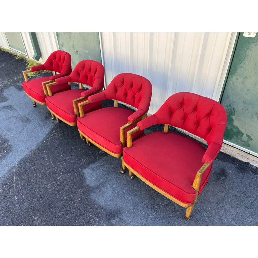 1950s Henredon Schoonbeck Waxed Canvas Oak Gaming Chairs- Set of 4