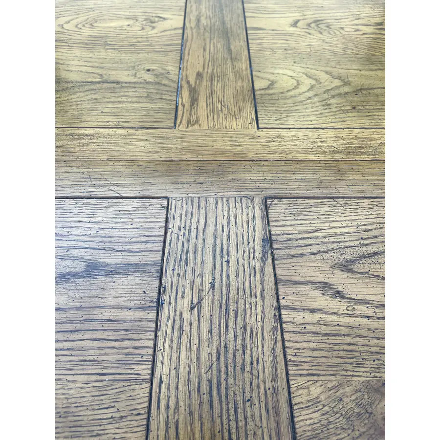 1960s Henredon Round Oak Pedestal Game Table With Brass Accents