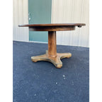 1960s Henredon Round Oak Pedestal Game Table With Brass Accents
