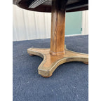 1960s Henredon Round Oak Pedestal Game Table With Brass Accents