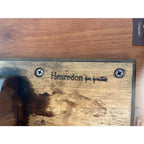 1960s Henredon Round Oak Pedestal Game Table With Brass Accents