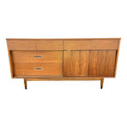 1960s Hooker Mainline 10-Drawer Walnut Long Dresser With Reversible Sliding Doors