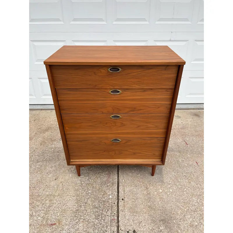 1960s Mainline by Hooker Walnut Four Drawer Tall Chest of Drawers- Newly Refinished