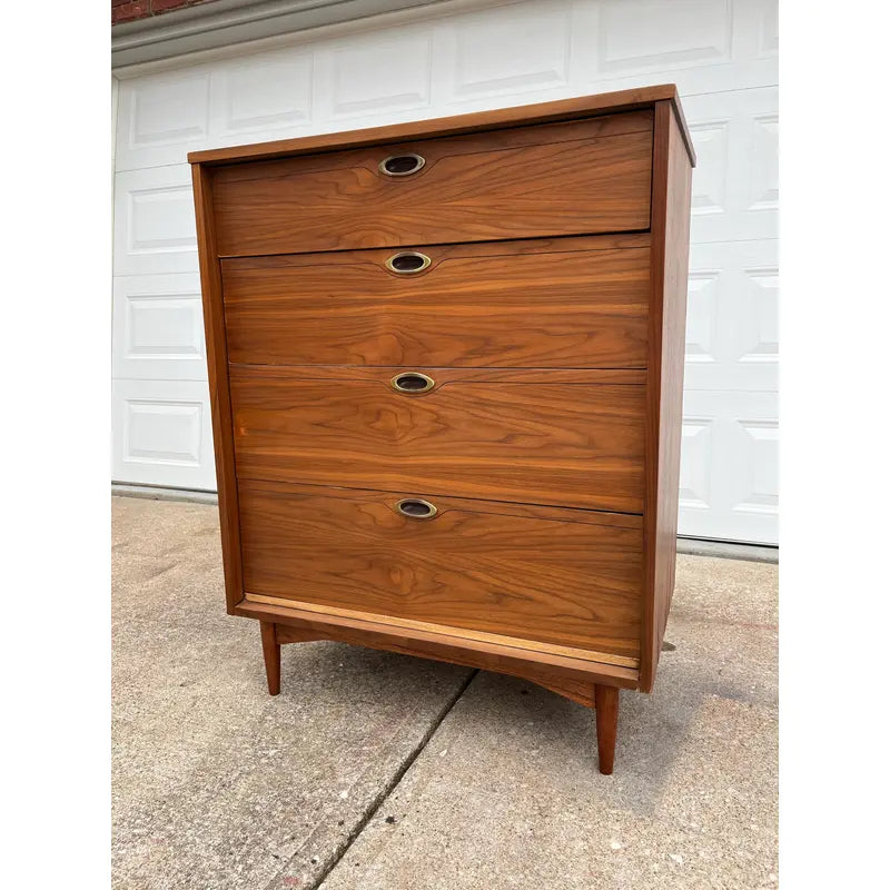 1960s Mainline by Hooker Walnut Four Drawer Tall Chest of Drawers- Newly Refinished