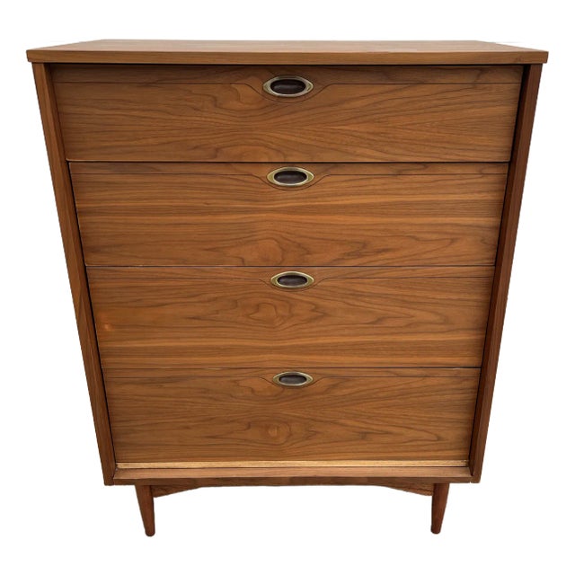 1960s Mainline by Hooker Walnut Four Drawer Tall Chest of Drawers- Newly Refinished