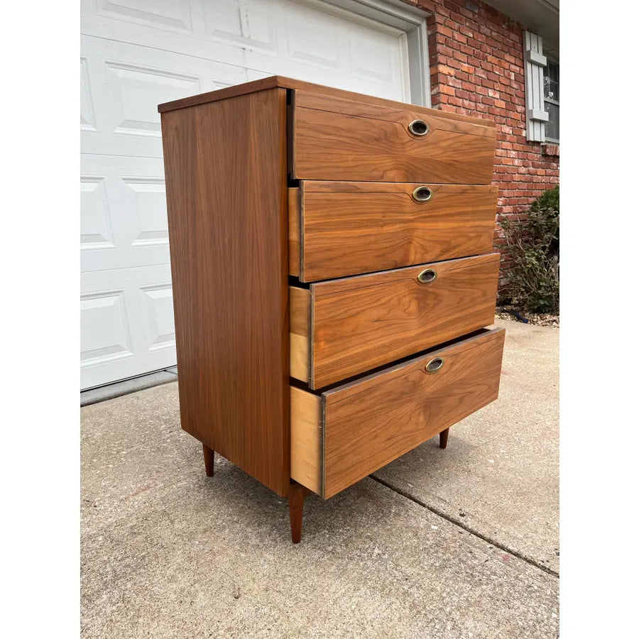 1960s Mainline by Hooker Walnut Four Drawer Tall Chest of Drawers- Newly Refinished