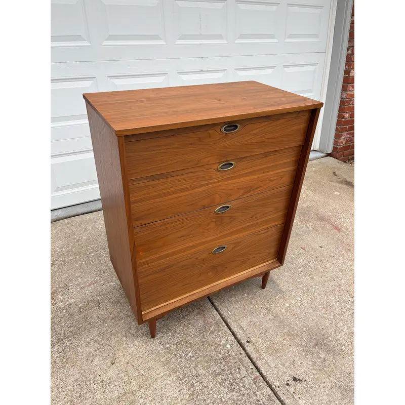 1960s Mainline by Hooker Walnut Four Drawer Tall Chest of Drawers- Newly Refinished