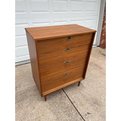 1960s Mainline by Hooker Walnut Four Drawer Tall Chest of Drawers- Newly Refinished