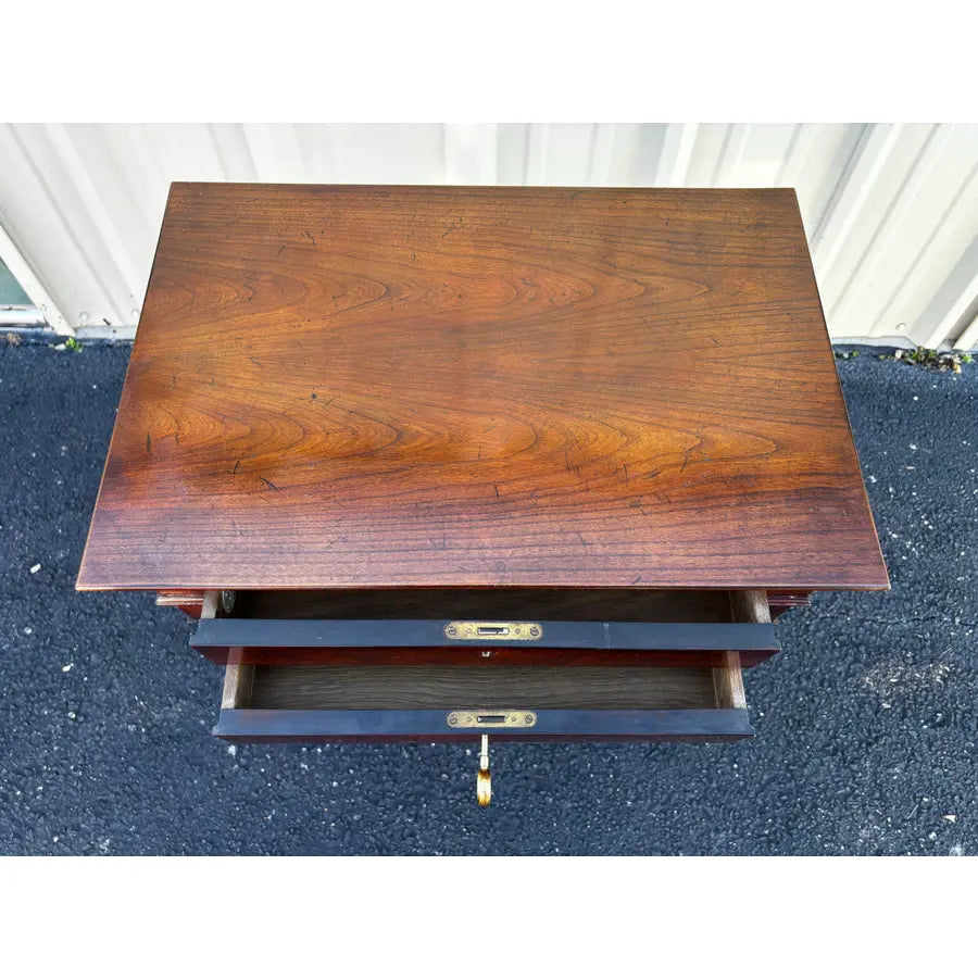 1970s Baker Furniture Empire Style Mahogany Two-Drawer Side End Table