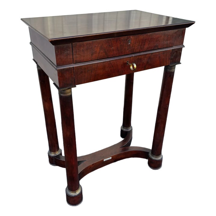 1970s Baker Furniture Empire Style Mahogany Two-Drawer Side End Table